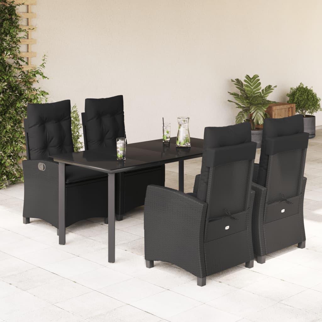5-tlg. Garten-Essgruppe mit Kissen Schwarz Poly Rattan